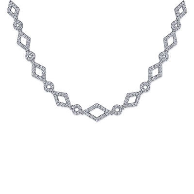 This 14k white gold diamond choker necklace features nearly 1.5 carats of diamond shine.