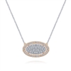 This 14k white and rose gold diamond necklace features 1 carat of diamonds.