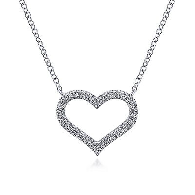 A beautiful 14k white gold diamond heart necklace featuring 0.22 carats of diamond shine.