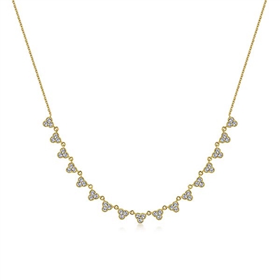 14k yellow gold diamond cluster necklace with nearly three quarter carats of diamond shine.