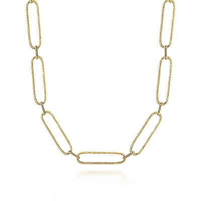 A 14k yellow gold long link necklace.