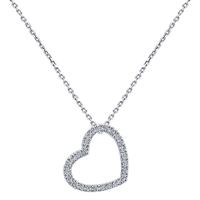 This 14k white gold diamond heart necklace boasts round brilliant diamonds and beautiful and simple style.