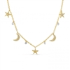 This 14k yellow gold diamond necklace features diamond moons and stars.