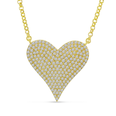 This stylish 14k yellow gold diamond heart necklace features shimmering round brilliant diamonds hanging from an elegant link chain.