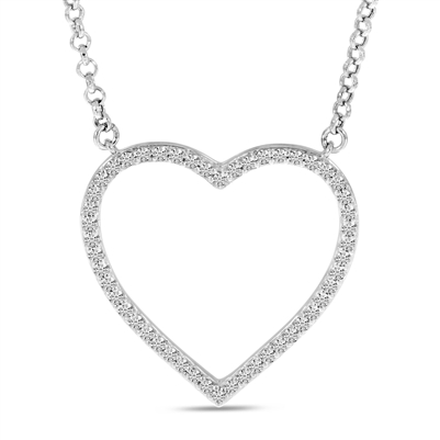 This 14k white gold diamond heart necklace showcases 0.25 carats of round brilliant diamonds.