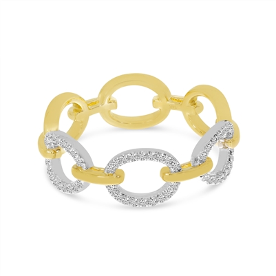 This 14k ring features white gold links set with diamonds.