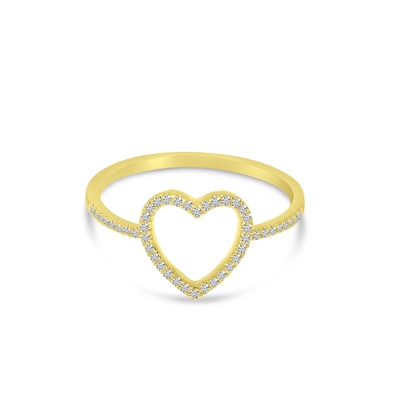 This open heart ring features round brilliant diamond accents.