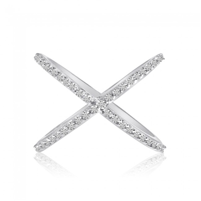 A crossing 14k white gold diamond x ring with 0.46 carats of round brilliant diamonds.