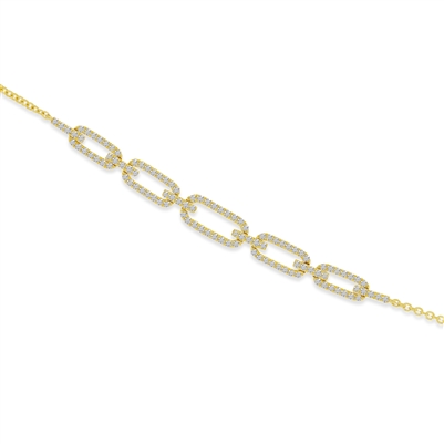 This 14k yellow gold paperclip link bracelet features 0;38 carats of round brilliant diamond shine.