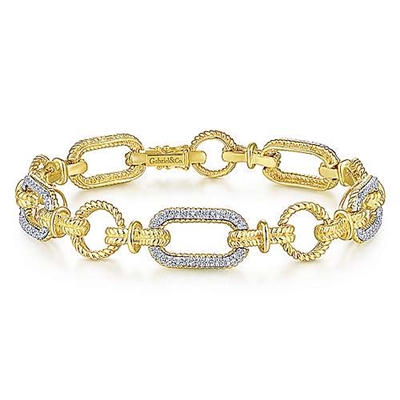 14k yellow and white gold sections create this diamond tennis bracelet.