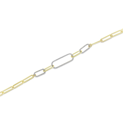This 14k yellow and white gold paperclip link diamond bracelet features one third carats of natural round diamonds.