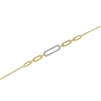 This 14k yellow gold paperclip link bracelet features a center diamond paperclip link.
