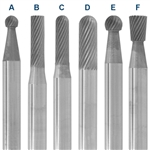 Solid Carbide Burs, 2" Long, 1/4" Shank