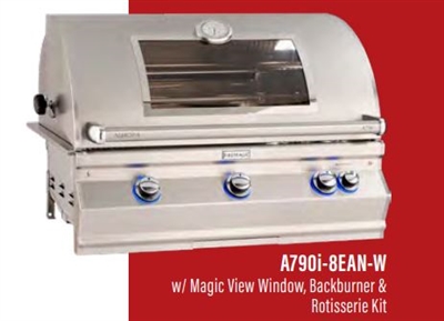 Fire Magic Aurora 36" Built-in Outdoor Grill, Analog Thermometer, Rotisserie Kit with Magic View Window