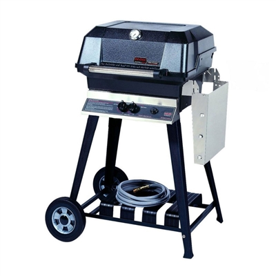 MHP JNR Natural Gas Grill With Stainless Steel Shelf And Stainless Steel Grids On Cart