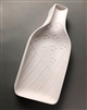 A bottle-shaped white ceramic mold for fusing glass on a grey background. The outer edges curve upwards, giving the mold a bowl-like shape. The mold has been carved with an American Flag design, with stars around the neck and stripes in the body.