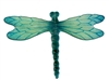 A large, fused glass dragonfly on a white background. It is primarily a dark teal color with lighter iridescent details surrounding the veins on the wings.