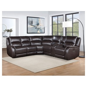 Alexandria Leather 6-Piece Power Reclining Sectional, Chocolate