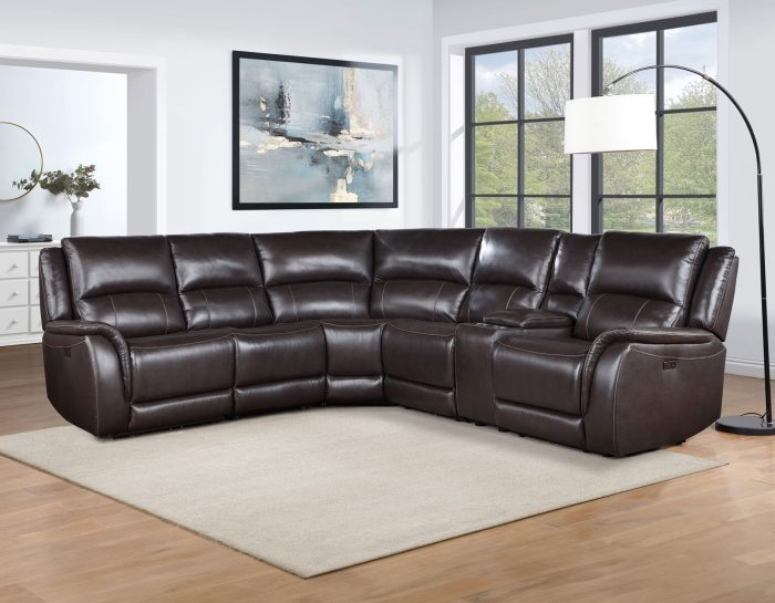 Alexandria Leather 6-Piece Power Reclining Sectional, Chocolate