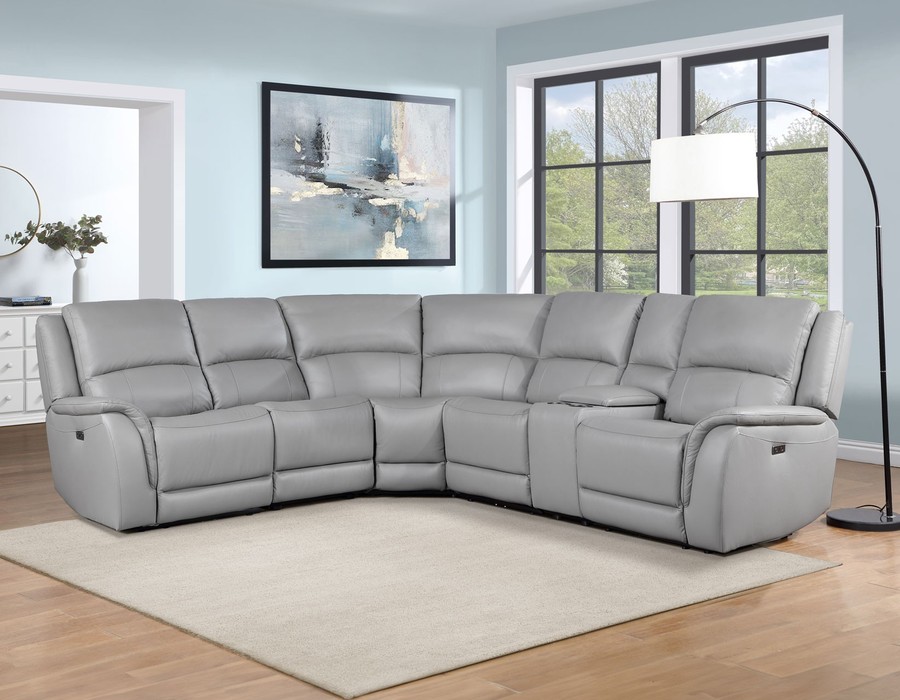 Alexandria Leather 6-Piece Power Reclining Sectional, Stone