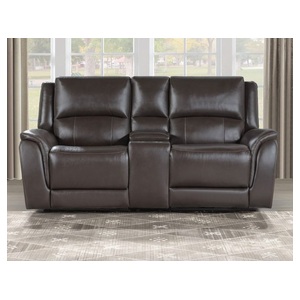 Alexandria Leather Power Reclining Console Loveseat, Chocolate