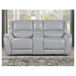 Alexandria Leather Power Reclining Console Loveseat, Stone