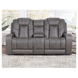 Daniel Triple Power Immersive Entertainment Leather Reclining Console Loveseat, Built-in Speakers, Heat and Massage