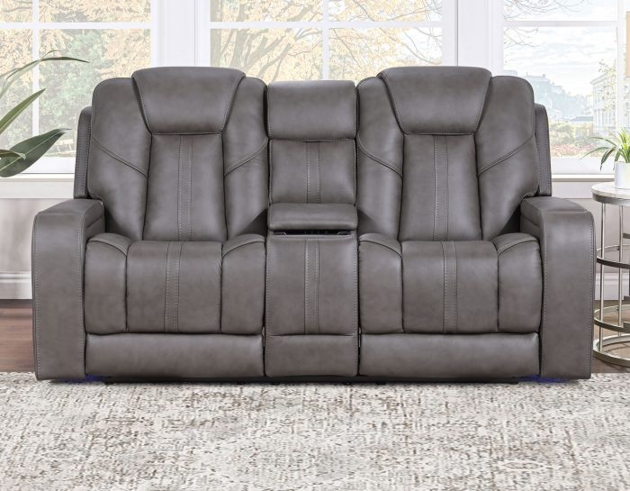 Daniel Triple Power Immersive Entertainment Leather Reclining Console Loveseat, Built-in Speakers, Heat and Massage
