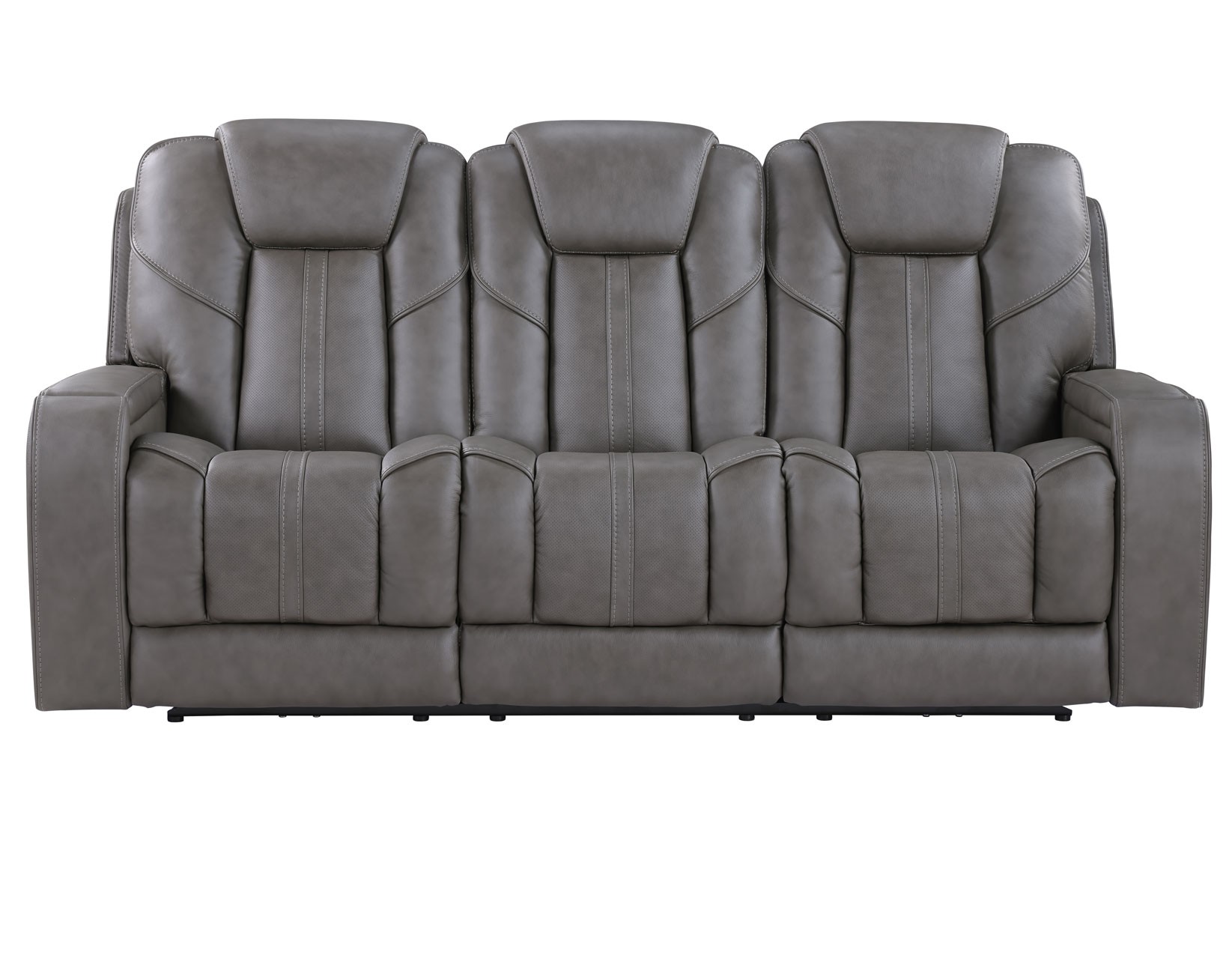 Daniel Triple Power Immersive Audio Leather Reclining Sofa with Drop-Down Control Console, Built-in Speakers & Vibration, Heat, and Massage