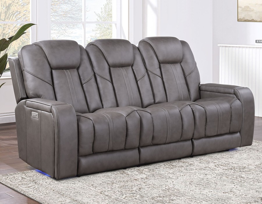 Daniel Triple Power Immersive Audio Leather Reclining Sofa with Drop-Down Control Console, Built-in Speakers & Vibration, Heat, and Massage