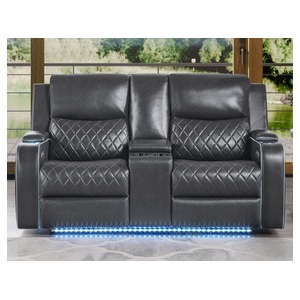 Luna Home Cinema Power Reclining Console Loveseat, Charcoal Vegan Leather