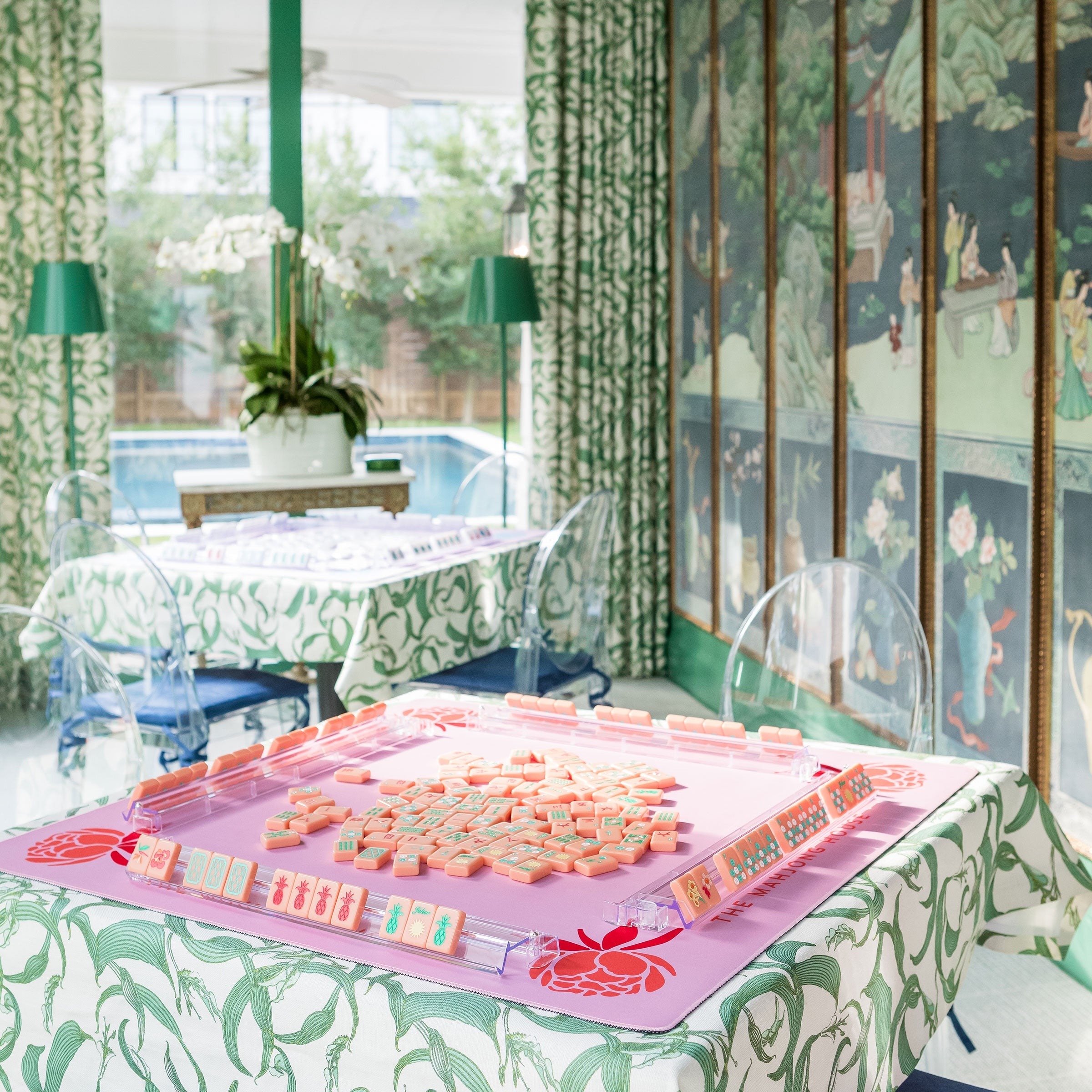 Coral Peony Mahjong Mat