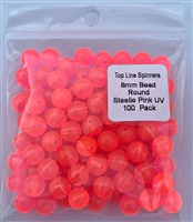 Size 8mm Round Bead/"Steelie" Pink UV/100 pack