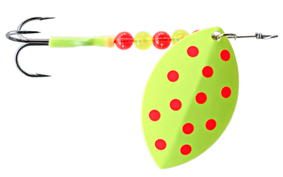 Size 7 FB (Mag Willow) Spinner/"Measles" Chartruese w/Red Dots