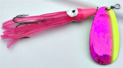 Squid Bomb Heavyweight Spinner/Pink SG w/Chartruese Edge/1 ounce/Treble Hook