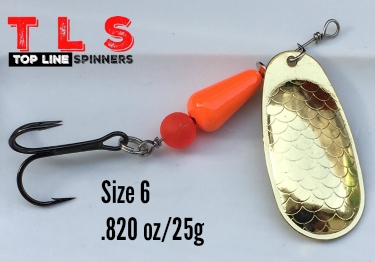 Size 6 Rocket Spinner/Brass w/Orange Body/.820 oz../25 g