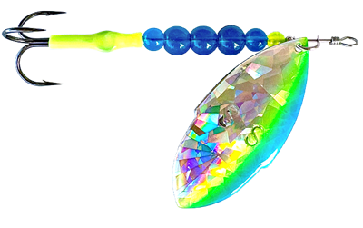 SKS Single Blade Spinner/Silver SG w/Blue & Chartreuse Edge w/Soft Bead Body