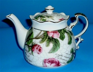 Roses Teapot Fine Porcelain Teapot, Hand Decorated