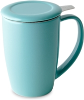 Curve Tall Tea Mug with Infuser and Lid 15 ounces, Turquoise