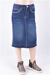 RK-76334KC Dk.Indigo Wash girls mid length skirt