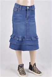 RK-76395KC Indigo Wash girls mid length skirt