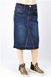 RK-77103KC Dk.Indigo Wash girls mid length skirt