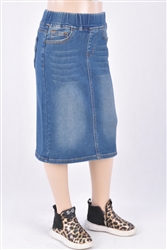 RK-77104KG Vintage Wash girls mid length skirt