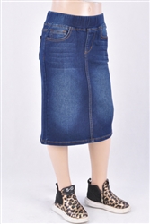 RK-77104KW Dk.Indigo Wash girls mid length skirt