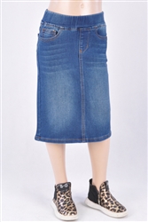 RK-77104Ki Indigo Wash girls mid length skirt