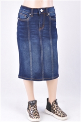 RK-77105KF Dk.Indigo Wash girls mid length skirt