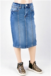 RK-77105KJ Indigo Wash girls mid length skirt