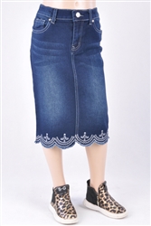 RK-77227KG Dk.Indigo Wash girls mid length skirt