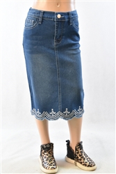 RK-77227KH Indigo Wash girls mid length skirt
