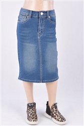 RK-77368KA Indigo Wash girls mid length skirt